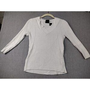 Tailor B.Moss Since 1939 Women's White Ribbed Long Sleeve V-Neck Medium USED
